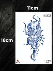 1 件防水临时纹身贴纸，性感太阳脸几何图案，适合男女，一次性人体艺术纹身，适用于腰部/大腿，防汗，持久 7-14 天 - 藍色 - 查看 4