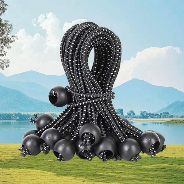 paquete de 30 bolas de cuerda elástica de 6 pulgadas, cuerda elástica para asegurar lonas, tiendas de campaña, mangueras, cuerdas y cables (lunares blancos y negros)