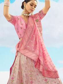 Elegant Baby Pink Silk A-Line Bridal Lehenga Choli With Embroidered Dupatta - Baby Pink - View 2