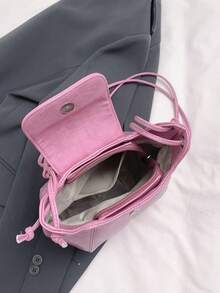 Women's Vintage Solid Color Patchwork Large Capacity Shoulder Bucket Bag - Baby Pink - View 5