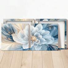 1/2幅/套 现代简约艺术画，柔和白色和浅蓝色渐变，花卉主题，防水，适用于客厅、卧室、厨房、家庭办公室、餐厅，可用作海报、墙饰、房间装饰，带框 - 彩色 - 查看 10