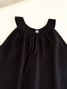 Humor Bear Girls Casual Fashionable Bowknot Neck Dress, Summer - Black - View 6