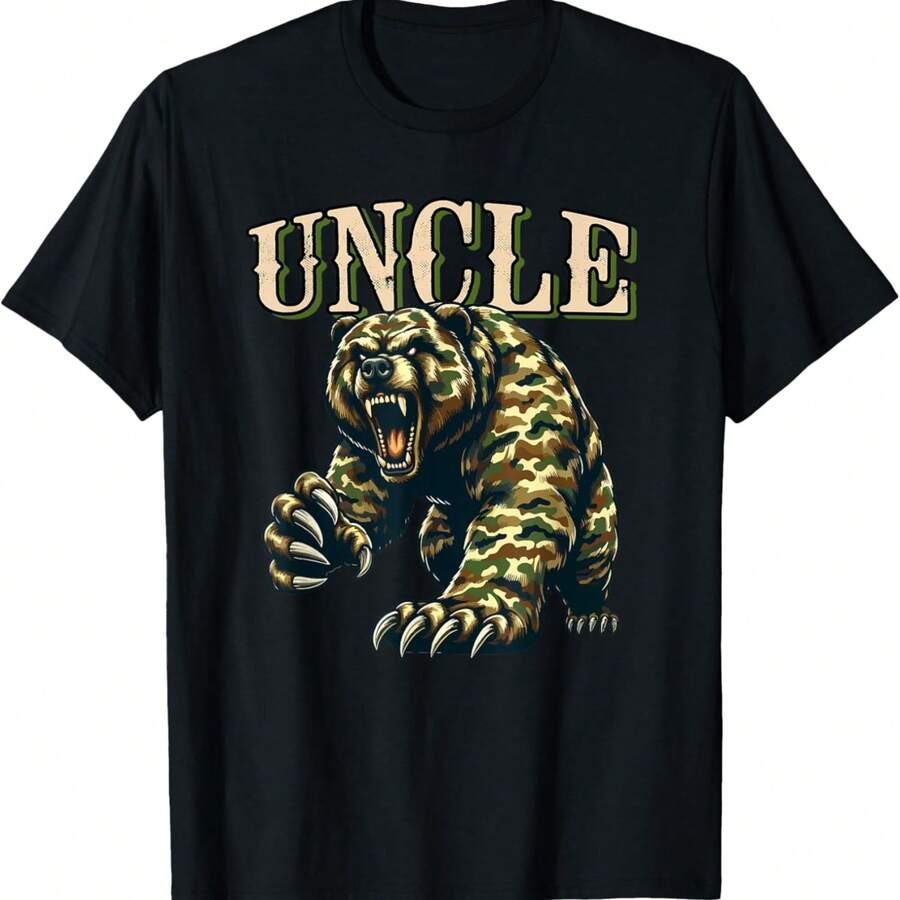 Uncle Father's Day Bear Costume Camo Matching Family Lover T-Shirt 100% Cotton - Black - View 1