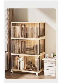 1pc Household Foldable Storage Cabinet, High Capacity Double-Door Bedroom Clothes & Toy Organizer, Multi-Layer Storage Box, No Installation Required