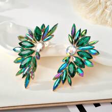 1 par de llamativos y lujosos pendientes con forma de ala de cristal de colores para mujeres
