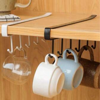 Iron Hook Cup Holder Storage Rack With 6 Hooks, Suitable For Cabinets, Pots, And Shovel Racks, And Storage Racks That Do Not Require Drilling