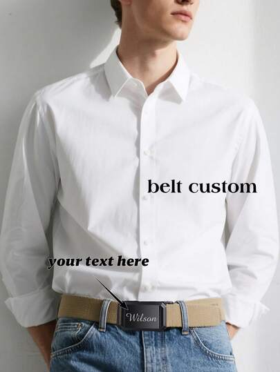 1/2/6/30 Customized Name Text Men's Canvas Nylon Belt, No Hole Automatic Buckle, Automatic Buckle With Casual Pants And Jeans Belt, Lightweight, Ultra-Thin , Men's Braided Automatic Buckle Fashion Decorative Belt, Suitable For Commuting And Casual Wear