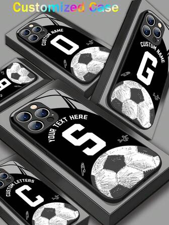 1 pieza Funda de teléfono de vidrio templado personalizable con patrón de fútbol de 26 alfabetos y números arábigos personalizados, compatible con Samsung Galaxy S24 Ultra/S25 Ultra, 14 Ultra/Redmi Note 13 Pro Plus, compatible con iPhone 16 Pro Max/15 Pro/14 Plus/13 Pro/12 Pro Max/11/XsMax/8/7/6 Plus, de alta gama, regalo para líderes, amigos, padres, madres, novios y novias