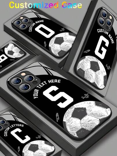1pc Customizable 26 Alphabet And Arabic Numeral, Custom Name Football Pattern Tempered Glass Phone Case, Compatible With Samsung Galaxy S24 Ultra/S25 Ultra, 14 Ultra/Redmi Note 13 Pro Plus, Compatible With IPhone 16 Pro Max/15 Pro/14 Plus/13 Pro/12 Pro Max/11/XsMax/8/7/6 Plus, High-End Business, Gift For Leader, Friend, Father, Mother, Boyfriend, Girlfriend,Season Picks,Cell Phones & Accessories,Customized Phone Cases