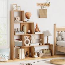 6 Cubes Ladder Shelf Corner Bookshelf Freestanding Storage Bookcase Closet Oak - 1 - View 4
