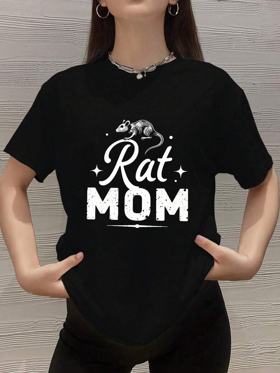 Rat Mom Illustration Women's Plus Size Sports Short Sleeve T-Shirt - màu đen - Xem 1