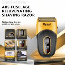 Kemei KM-T370 Professional Waterproof Men's Electric Shaver For Boyfriend's Gift Digital Display Screen Shaver Machine With Floating Blade Beard Trimmer USB Charging Reciprocating Razor 1pc