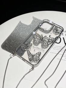 1 Peça Capa de Telefone com Brilho de Luxo com Strass em Forma de Borboleta, Compatível com 16 Pro Max, Novo Modelo Adequado para 15, 14, 13 Pro Max, 12, Capa Protetora Eletrolítica de Cobertura Completa à Prova de Choque