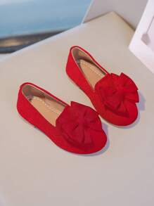 Scarpe da principessa colore unito per bambine, ballerine per bambini con grande fiocco decorativo, moda versatile adatta per primavera e autunno, per all'aperto e viaggi