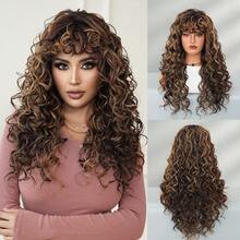 7JHH WIGS 24英寸引人注目的棕金色非裔蓬松卷发假发，适合女性佩戴 - 棕色挑染金色头发 - 长款蓬松卷发假发，带刘海，采用耐热合成纤维制成，适合日常佩戴、音乐节庆典派对角色扮演 - 服装假发配饰 - 毕业礼物 - 挑染金色 - 查看 13