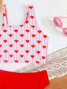 Bộ đồ bơi bikini một vai hình trái tim màu đỏ cho bé gái 4-7 tuổi, đồ bơi dự tiệc bơi trên bãi biển - Đỏ - Xem 5