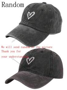 1 pieza Gorra de pico de pato vintage desgastada y bordada con diseño de amor para mujer, gorra de béisbol curva casual y a la moda, adecuada para uso diario, pareja, vacaciones a juego, color aleatorio
