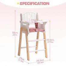 Robotime Robud Wooden Pretend Play High Chair For Dolls – Adjustable Doll Feeding Seat With Cushion & Movable Table – Fits 18-20 Inch Baby Dolls Role-Play Toy For Toddlers & Kids - Pink - View 6