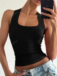 GAOVOT Women's Summer Y2K Sexy Pure Desire Basic Casual Sports Home Square Neck Vest Top