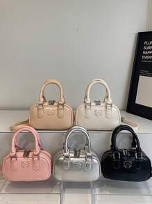 1pc Girls Plain Cute Girl Print PU Handbag, Zipper Closure Simple Versatile Girl Crossbody Bag, Suitable For Daily Or Festival Use