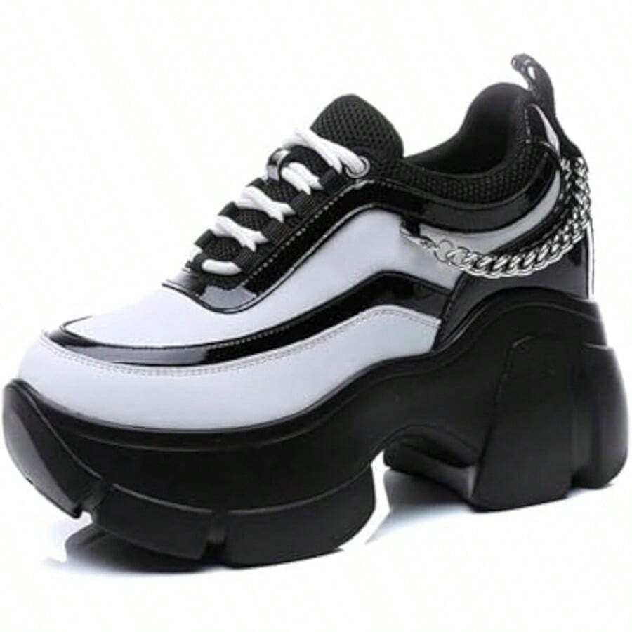 Women's Leather Wedge Casual Sneakers, Lace-Up Platform Sneakers, Anti-Slip Shock Absorbing High Heeled Fashion Sneakers