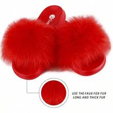 Women's Faux Fur Slides Open Toe Cute Fur Slippers Indoor Or Outdoor Comfortable Furry Slide Sandals With Fluffy Fur - 7-7.5 - View 3