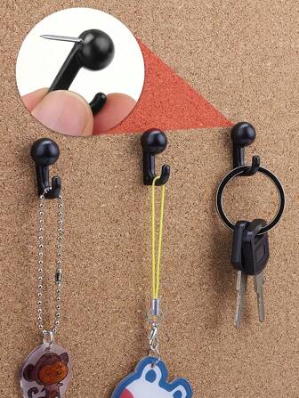 10/20/30PCS Push Pin Hooks, Plastic Heads Cork Board Hooks Decorative Thumb Tacks Hook For Photo Wall, Bulletin Board, Home Wall, Home Office School Supplies (Black, Transparent, Black And Transparent) Back To School,Back To School,School Supplies