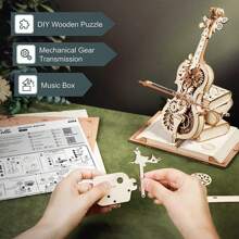 Robotime Rompecabezas 3D de piano y violonchelo mágico de Robotime para adultos, rompecabezas 3D de madera para adultos, rompecabezas de caja de música de madera para armar, regalo de Navidad y cumpleaños, kits de construcción para aficionados.