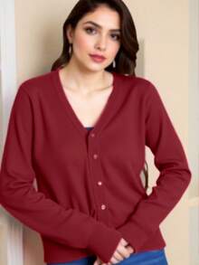 TRICOZHU COAT Cardigan Women's Cardigan Knitted Sweater Cold Weather Buttons Women's Winter Cardigan PLAIN - 巧克力棕 - 查看 2