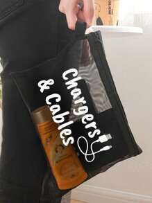 Bolsa de cosméticos de malha com padrão de cabo de dados, bolsa de armazenamento portátil com almofada de ar vermelha, bolsa de maquiagem, bolsa para cuidados com a pele, itens essenciais de viagem, suprimentos para dormitório, presentes para noivas, presentes para mães, presentes de aniversário, presentes para amigos e professores, armazenamento para banheiro, armazenamento de joias, bolsa para armazenamento de óleo labial e cosméticos, férias, férias de verão, volta às aulas, bolsa de material escolar para viagem, bolsa de maquiagem para mulheres, bolsa de maquiagem para viagem
