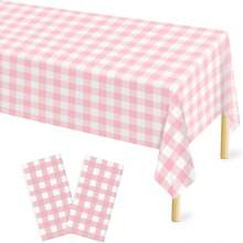 2/4pcs Yellow & Gold Color Disposable Plastic Tablecloth, Yellow & White Plaid Background, 54" X 108", Suitable For Birthday Party, Outdoor Dinner, Holiday Party Decoration