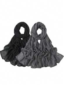 1 件女士纯色宽边头巾，透气长披肩，适合日常祈祷和礼拜，经典款式 - 寬邊頭巾 - 查看 43