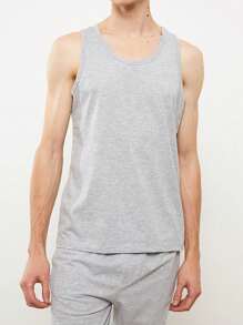 Conjunto de pijama para hombre, parte superior de cuello redondo delgada y pantalones, color gris sólido, casual y cómodo, ropa de estar en casa para verano