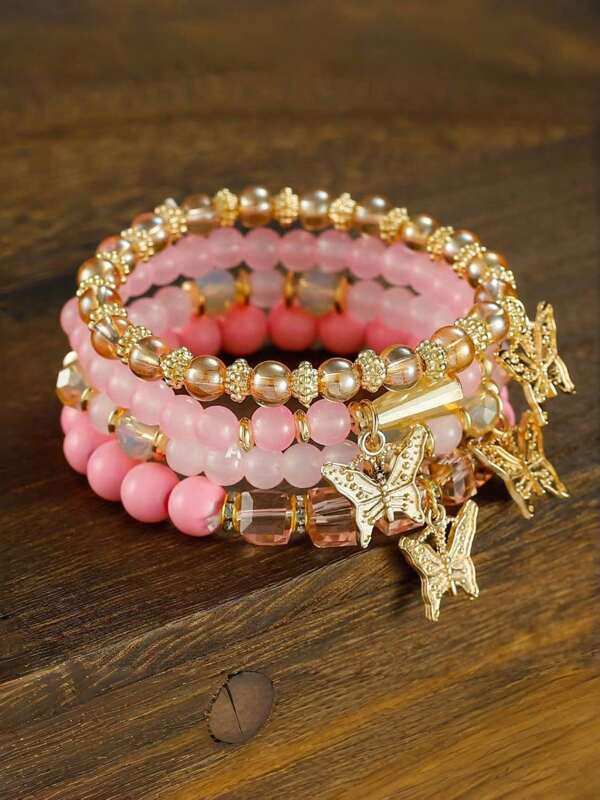 Pulsera bohemia creativa, joyería para niñas, pulsera de moda multicapa con cuentas de mariposa y cristal
