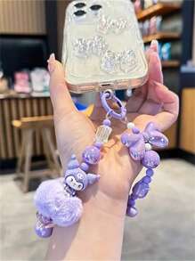 Sanrio 1pc Sanrio Brand Pompom Phone Case Strap Chain Camera Hanging Decor, Hand-Drawn Beaded Phone Charm, Bag & Key Chain Accessory