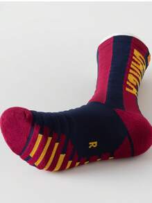 3 Pairs Barcelona Red Men's Professional Football Socks, Anti-Slip Training Socks With Terry Fabric Bottom, Mid-Calf Sports Socks