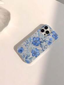 花手机壳 花 1 件时尚简约蓝色花卉闪光防水防震防滑软手机壳，适用于苹果手机 - 彩色 - 查看 2