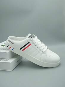 Pantuflas casuales para hombres, deslizadores con parte superior transpirable y de puntera cerrada, zuecos tipo mula sin talón, chanclas informales con estampado de letras y formas geométricas mixtas, adecuadas para otoño/invierno, zapatillas ligeras adecuadas para uso casual, al aire libre, fiestas, vacaciones y uso diario