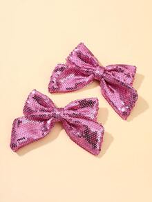 2pcs/6pcs Glitter Bow Hairclips For Girls, Solid Color Barrettes For Party, Cheerleader, Cute Kids Hair Accessories, Shiny Gift For Children - Multicolor - View 14