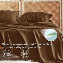 Bedsure Queen Sheet Set, Cooling Sheets For Queen Size Bed Set, Rayon Derived From Bamboo, Breathable & Soft Deep Pocket Up To 16 Inches, Hotel Luxury Silky Bedding, Bedsheet & Pillowcases, Dark Grey - 20 - 棕色 - 查看 3