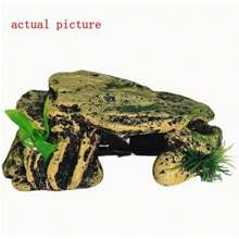 Realistic Resin Turtle Sundeck - Artificial Rock Sanctuary & Terrarium For Reptiles, Frogs & Turtles | Easy-To-Install Aquarium Ornament With Natural Rock Texture And Green Moss Cover, Turtle Habitat Decor