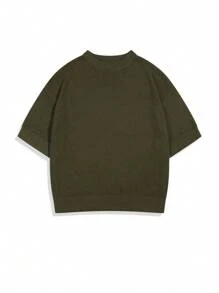 Suéter de punto de cuello redondo de corte holgado, estilo casual coreano, diseño único, oversized, camiseta de manga corta, apta para primavera/verano
