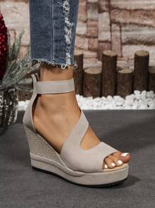 Sandali romani alla moda da donna con tacco alto, zeppa, punta aperta e cerniera sul retro, stile sexy e alla moda europeo e americano, nuovi arrivi per l'estate