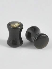 一对朋克黑曜石实心耳洞耳坠双喇叭形耳塞穿孔加固扩耳耳环身体饰品