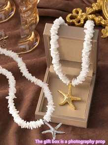 1 Stück modische Muschelperlen Seestern Anhänger Halskette für Frauen, Sommer BOHO Stil Strand Urlaub Choker, Geschenk für unisex