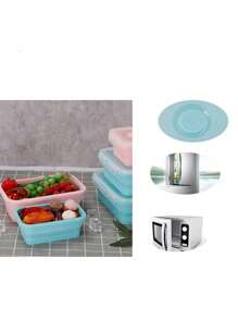 Set(4pcs) OPP Square Portable Foldable Silicone Lunch Box Microwave Oven Lunch Box Refrigerator Preservation Box