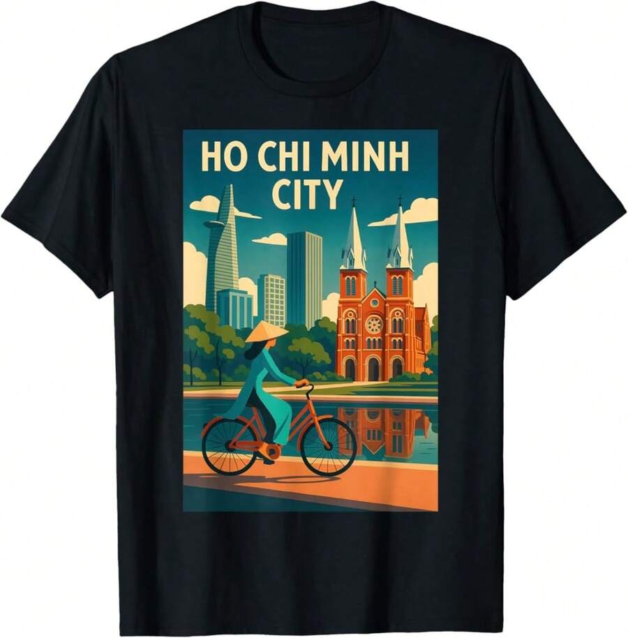 Ho Chi Minh City Cycling Adventure Vintage Art Print T-Shirt Gift For Dad Gift For Son Gift For Tech Lovers - 黑色 - 查看 1