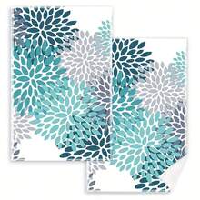 1 件/2 件花卉厨房毛巾，柔软吸水，可机洗涤纶洗碗布，耐擦洗，蓝绿色/青绿色/灰色花卉图案，非常适合厨房装饰、烹饪、烘焙、节日装饰和浴室必需品、餐桌装饰、厨房用品、家居装饰、新房浴室乔迁礼物、厨房毛巾