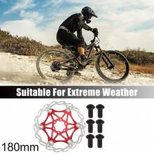 180mm Bike Floating Disc Brake Rotor Stainless Steel Bicycle Rotor With 6 Bolts Screws For Road Mountain Bike BMX MTB Silver Tone Red - Red - View 2