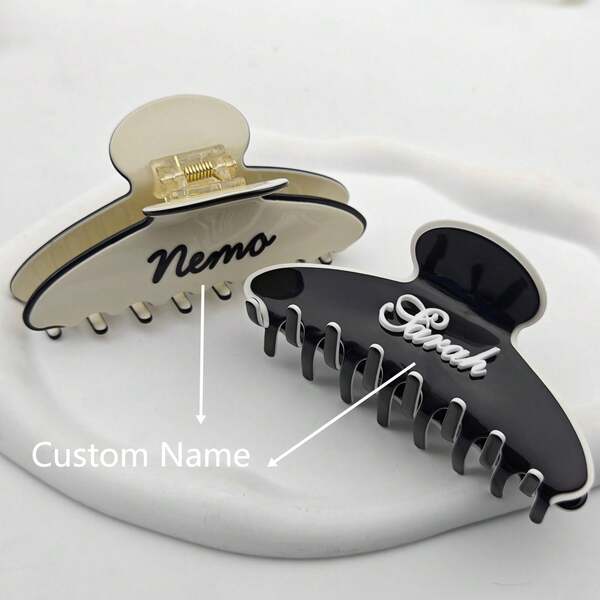 1 pieza Pinza de pelo de acetato personalizada hecha a mano con nombre 3D de acrílico, accesorios de lujo para el cabello para uso diario, pinza de garra de tiburón personalizada, regalos para maestros y damas de honor, divertida, kawaii, Y2K, elegante, unisex, casual, personalizada, única, regalo ideal para ella, novio, novia, familia, amigos